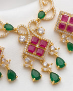 Aarvika Premium Pink & Green AD Necklace Set