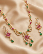 Aarvika Premium Pink & Green AD Necklace Set