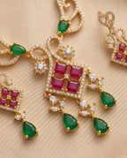 Aarvika Premium Pink & Green AD Necklace Set