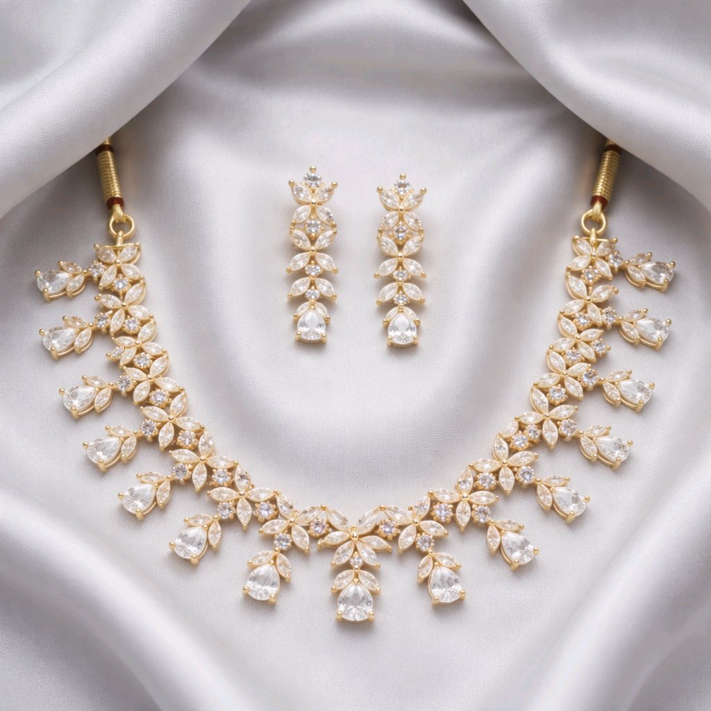 Aarvika Luxury AD Floral Necklace Set
