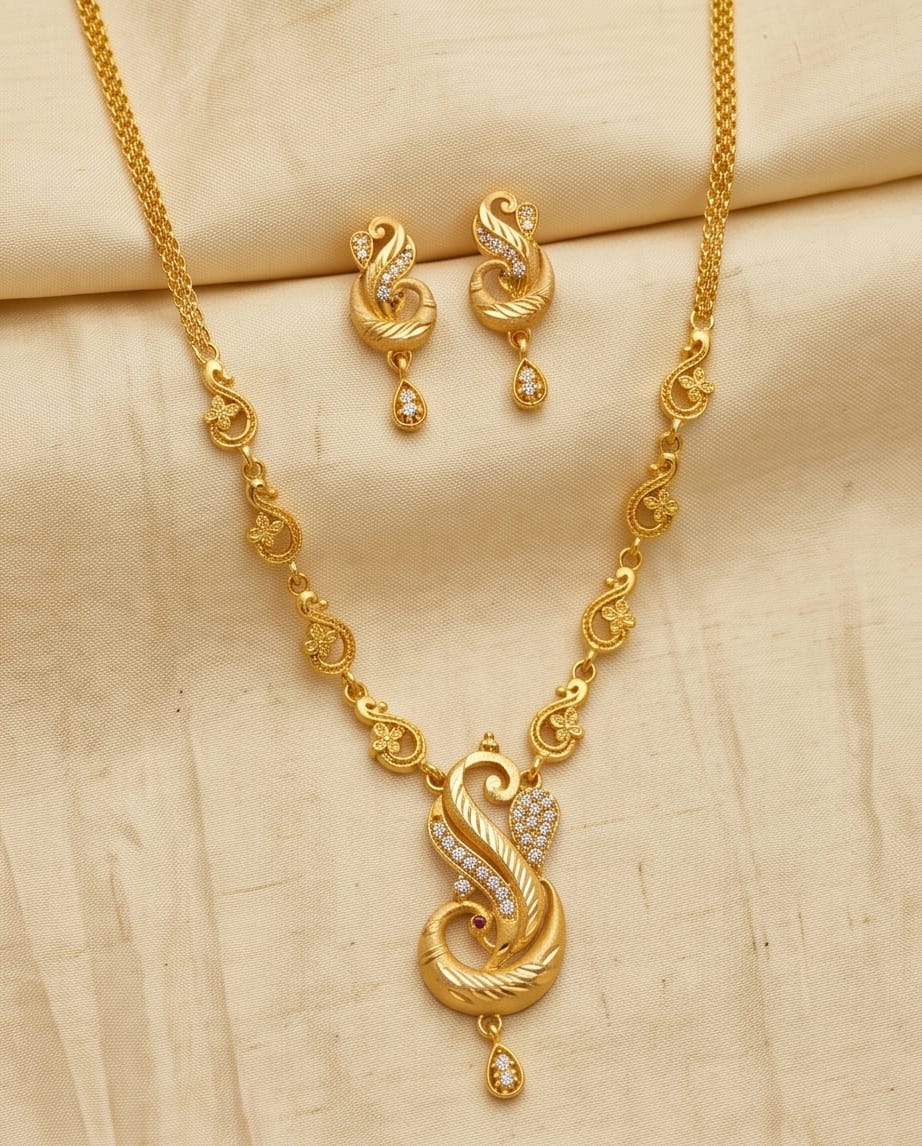 Aarvika Peacock Design Gold-Plated Pendant Necklace Set