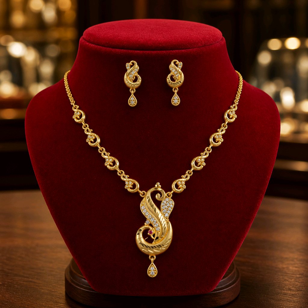Aarvika Peacock Design Gold-Plated Pendant Necklace Set