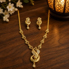 Aarvika Peacock Design Gold-Plated Pendant Necklace Set