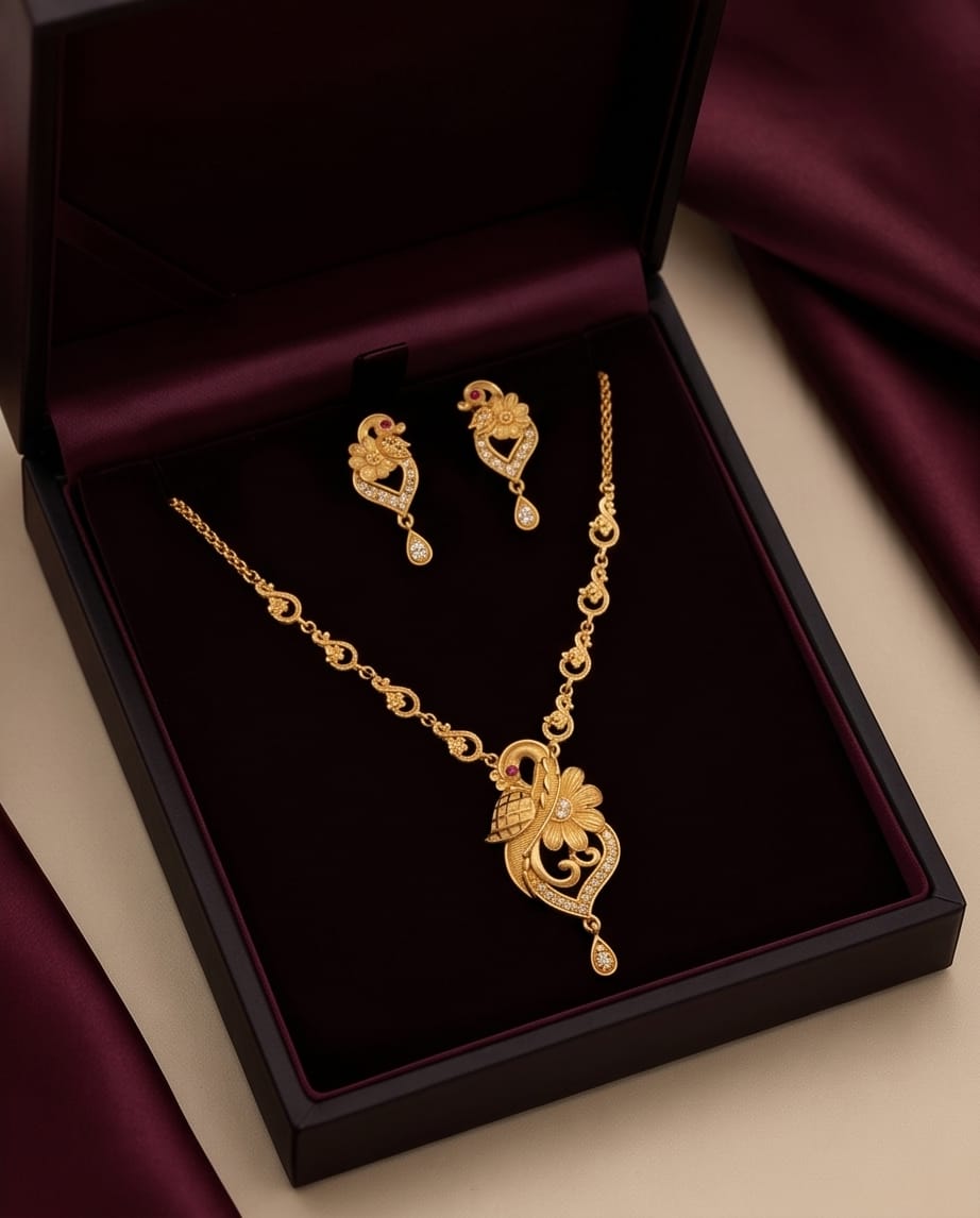 Aarvika Peacock & Floral Pendant Necklace Set