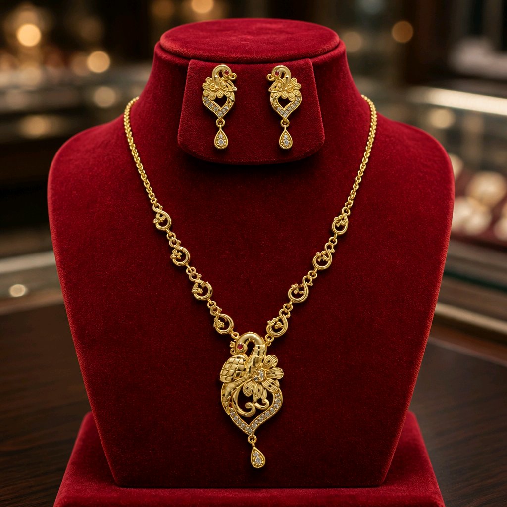 Aarvika Peacock & Floral Pendant Necklace Set