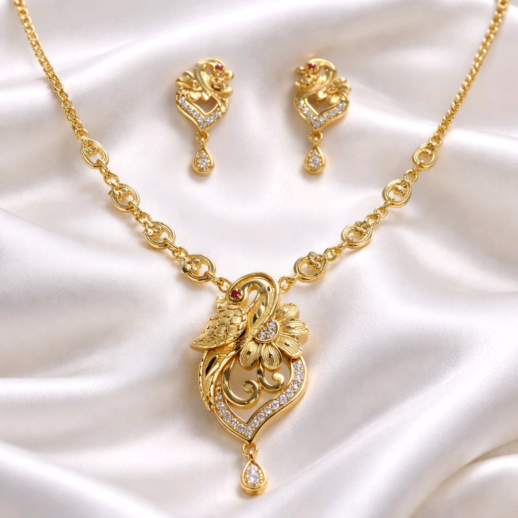 Aarvika Peacock & Floral Pendant Necklace Set
