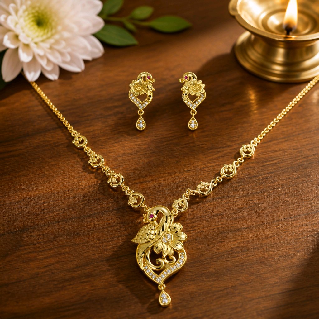 Aarvika Peacock & Floral Pendant Necklace Set