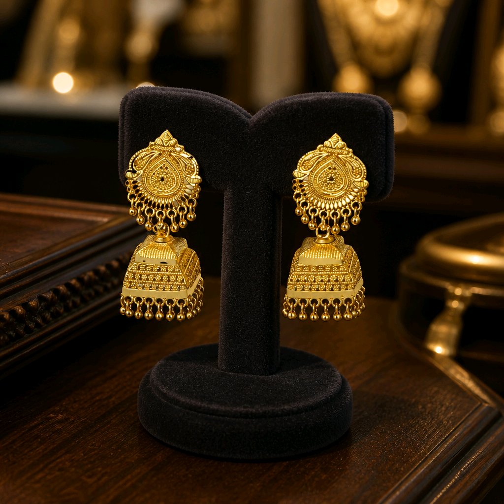 Aarvika Traditional Temple-Inspired Designer Gold-Tone Jhumka Earrings