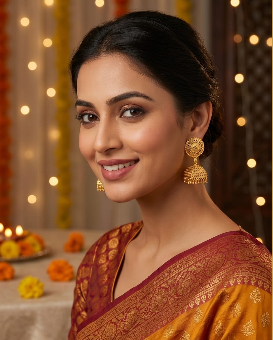 Aarvika Traditional Gold-Tone Filigree Jhumka Earrings