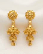Aarvika Gold-Tone Traditional Floral Double Jhumka Earrings