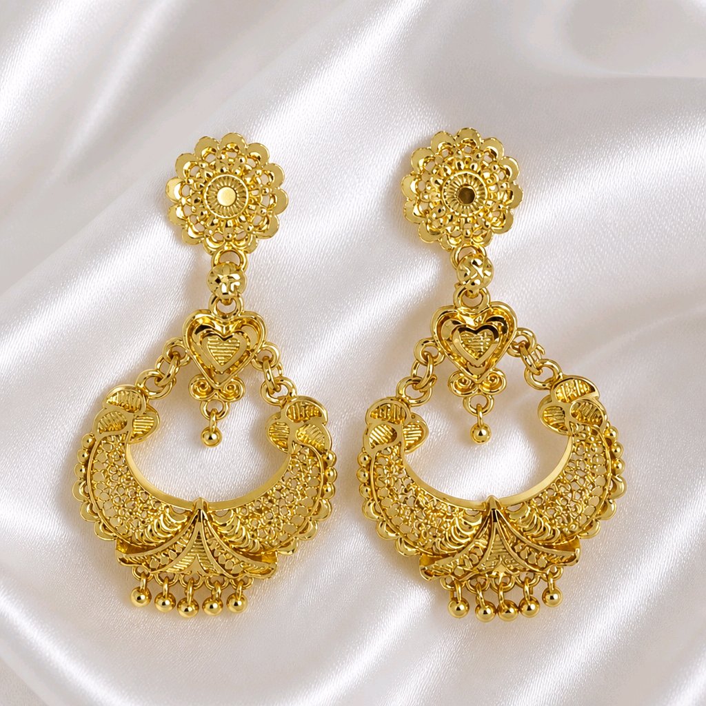 Aarvika Gold-Tone Traditional Heart Motif Chandbali Earrings