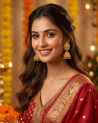 Aarvika Traditional Temple-Inspired Designer Gold-Tone Jhumka Earrings