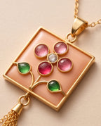 Aarvika Pearl & Multicolor Enamel Tassel Pendant Necklace Set