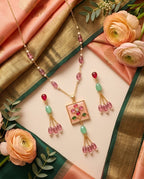 Aarvika Pearl & Multicolor Enamel Tassel Pendant Necklace Set