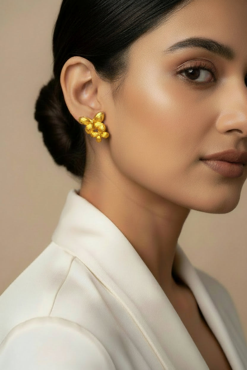 Aarvika Golden Butterfly Studs – full set