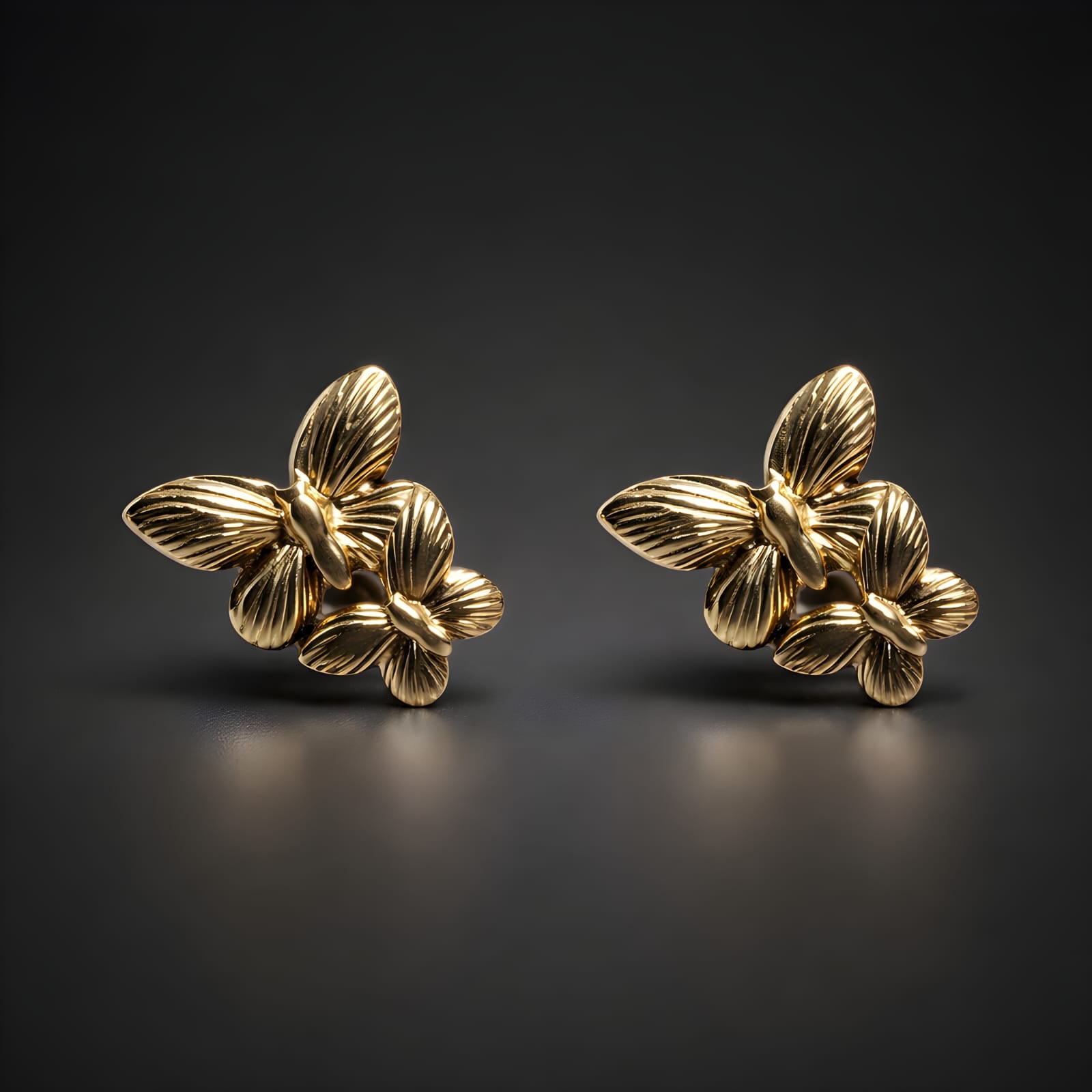 Aarvika Golden Butterfly Studs – close-up detail